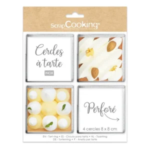 ScrapCooking Cercles À Gâteaux<4 Cercles à tarte individuels perforés 8 cm Carrés,
