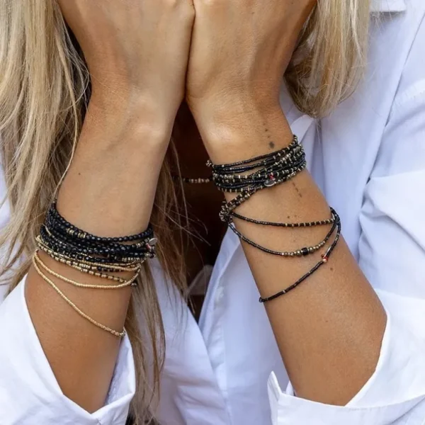 Têtes Blondes Les Bijoux<Collier et Bracelet 3 tours Andy Gold Noir,