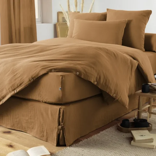 L'effet papillon Draps Plats Et Draps Housse<Drap housse Gaïa Camel en gaze de coton,