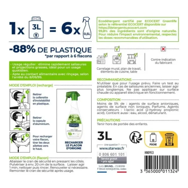 STARWAX Écologiques | Cuisine<Eco recharge Multi-usages à l'alcool ménager Soluvert,