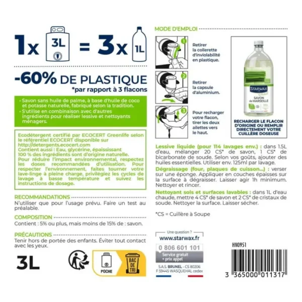 STARWAX Écologiques | Cuisine<Eco recharge Savon de Marseille Soluvert,