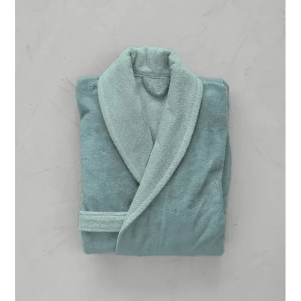 Sylvie Thiriez Peignoirs<Peignoir kimono bi-matière femme Bleu Céladon,