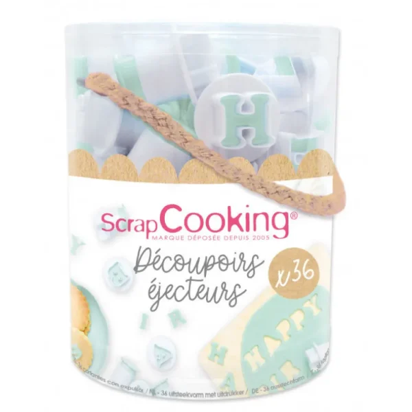 ScrapCooking Emporte-Pièce<Seau 36 découpoirs éjecteurs chiffres et lettres,
