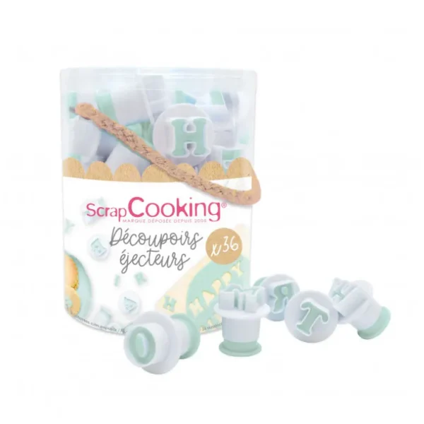ScrapCooking Emporte-Pièce<Seau 36 découpoirs éjecteurs chiffres et lettres,