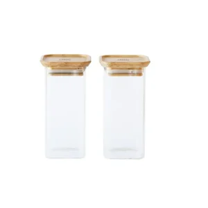PEBBLY Boîtes Hermétiques<Set de 2 boites en verre 320 ml et couvercle en bambou,