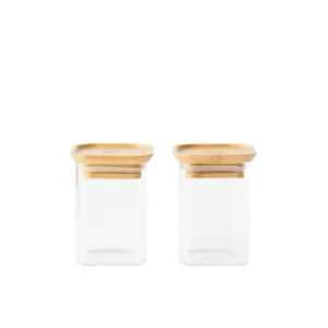 PEBBLY Boîtes Hermétiques<Set de 2 boites en verre 240 ml et couvercle en bambou,
