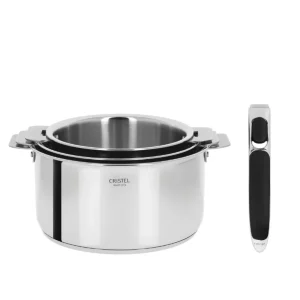 CRISTEL Amovible<Série de 3 casseroles amovibles inox Casteline + Poignée Zénith 3,