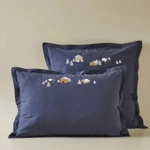 Sylvie Thiriez Housses De Couette, Parures<Taie d'oreiller Percale Au Cœur de La Vallée Pierre Bleue,