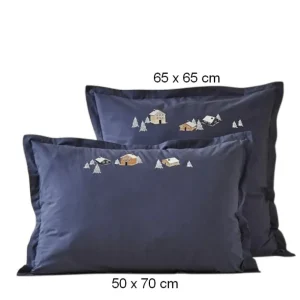 Sylvie Thiriez Housses De Couette, Parures<Taie d'oreiller Percale Au Cœur de La Vallée Pierre Bleue,